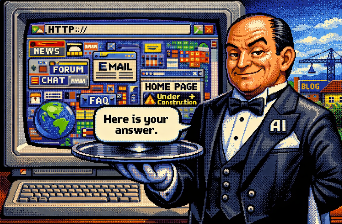 A picture of the old internet with a Smug AI 